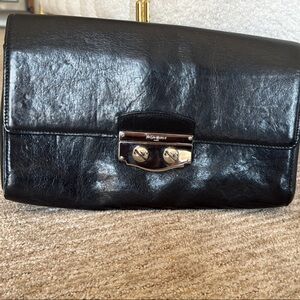 Yves Saint Laurent Black Leather Bag with Silver Hardware